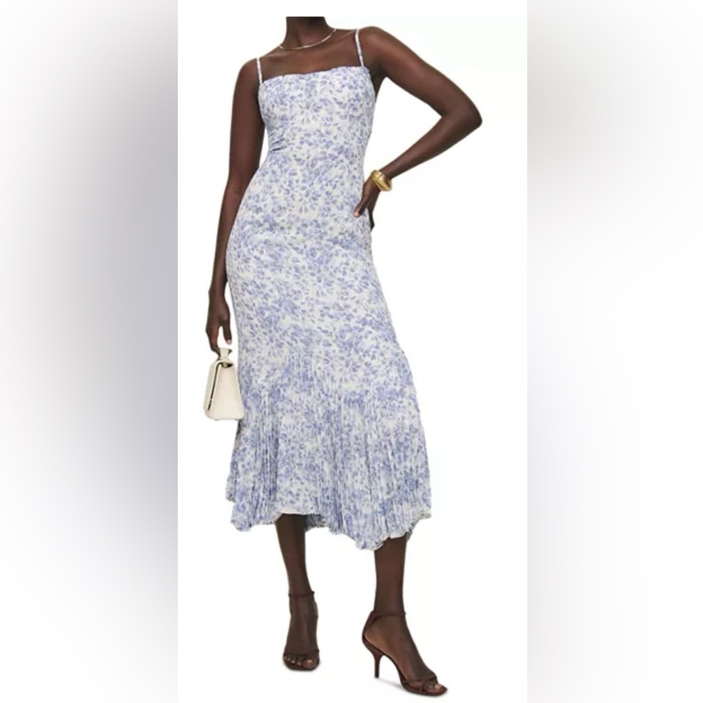 Floral Blue and White Reformation Aiko Midi-Dress